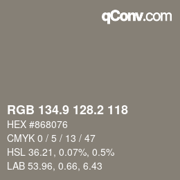 Color code: RGB 134.9 128.2 118 | qconv.com