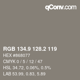 カラーコード: RGB 134.9 128.2 119 | qconv.com