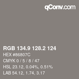 Color code: RGB 134.9 128.2 124 | qconv.com