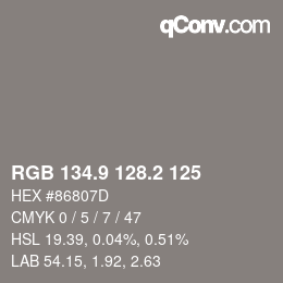 Color code: RGB 134.9 128.2 125 | qconv.com