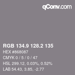 カラーコード: RGB 134.9 128.2 135 | qconv.com