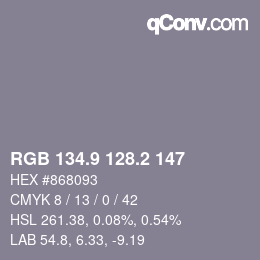 カラーコード: RGB 134.9 128.2 147 | qconv.com