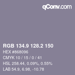 カラーコード: RGB 134.9 128.2 150 | qconv.com