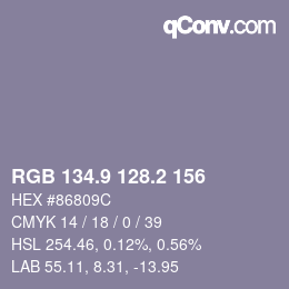 カラーコード: RGB 134.9 128.2 156 | qconv.com