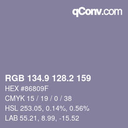 カラーコード: RGB 134.9 128.2 159 | qconv.com