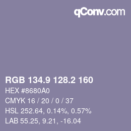 カラーコード: RGB 134.9 128.2 160 | qconv.com