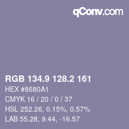 カラーコード: RGB 134.9 128.2 161 | qconv.com