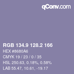 Color code: RGB 134.9 128.2 166 | qconv.com