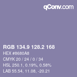 カラーコード: RGB 134.9 128.2 168 | qconv.com
