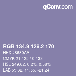 カラーコード: RGB 134.9 128.2 170 | qconv.com