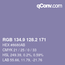 カラーコード: RGB 134.9 128.2 171 | qconv.com