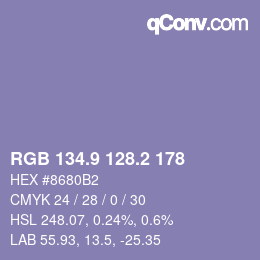 カラーコード: RGB 134.9 128.2 178 | qconv.com