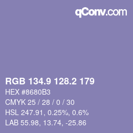 Farbcode: RGB 134.9 128.2 179 | qconv.com