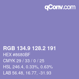 カラーコード: RGB 134.9 128.2 191 | qconv.com