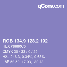 カラーコード: RGB 134.9 128.2 192 | qconv.com