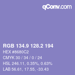 カラーコード: RGB 134.9 128.2 194 | qconv.com