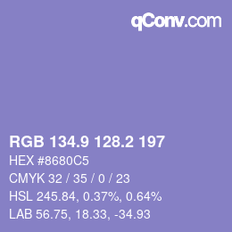 カラーコード: RGB 134.9 128.2 197 | qconv.com