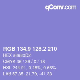 カラーコード: RGB 134.9 128.2 210 | qconv.com
