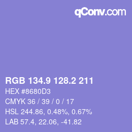 カラーコード: RGB 134.9 128.2 211 | qconv.com