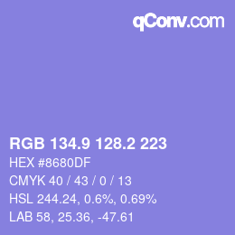 カラーコード: RGB 134.9 128.2 223 | qconv.com