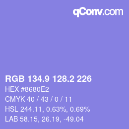 カラーコード: RGB 134.9 128.2 226 | qconv.com