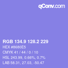 カラーコード: RGB 134.9 128.2 229 | qconv.com