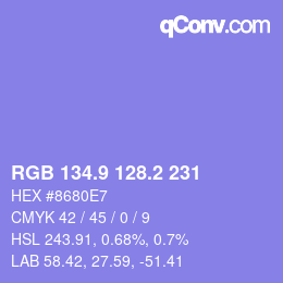 カラーコード: RGB 134.9 128.2 231 | qconv.com