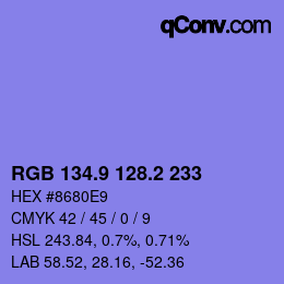 カラーコード: RGB 134.9 128.2 233 | qconv.com