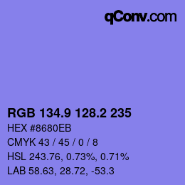 カラーコード: RGB 134.9 128.2 235 | qconv.com