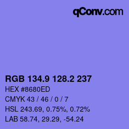 カラーコード: RGB 134.9 128.2 237 | qconv.com