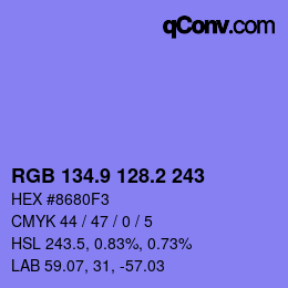 カラーコード: RGB 134.9 128.2 243 | qconv.com