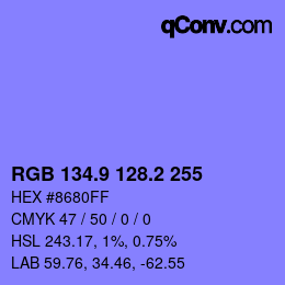 カラーコード: RGB 134.9 128.2 255 | qconv.com