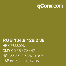 カラーコード: RGB 134.9 128.2 38 | qconv.com