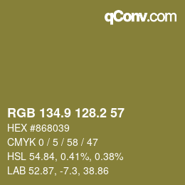 Color code: RGB 134.9 128.2 57 | qconv.com