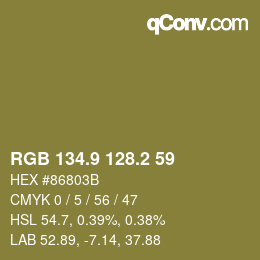 Color code: RGB 134.9 128.2 59 | qconv.com