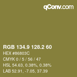 Color code: RGB 134.9 128.2 60 | qconv.com