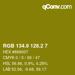 カラーコード: RGB 134.9 128.2 7 | qconv.com
