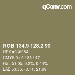 カラーコード: RGB 134.9 128.2 90 | qconv.com