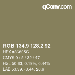 Color code: RGB 134.9 128.2 92 | qconv.com