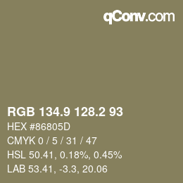 カラーコード: RGB 134.9 128.2 93 | qconv.com