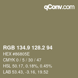 Color code: RGB 134.9 128.2 94 | qconv.com