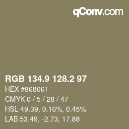 Color code: RGB 134.9 128.2 97 | qconv.com