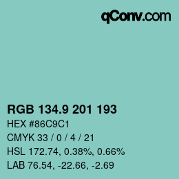 Color code: RGB 134.9 201 193 | qconv.com