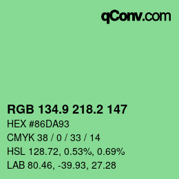 カラーコード: RGB 134.9 218.2 147 | qconv.com