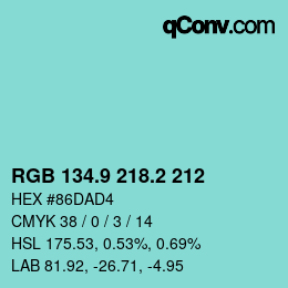 Color code: RGB 134.9 218.2 212 | qconv.com