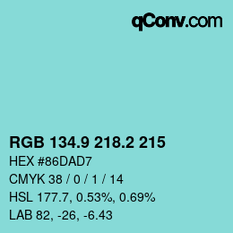 カラーコード: RGB 134.9 218.2 215 | qconv.com