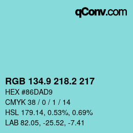 Color code: RGB 134.9 218.2 217 | qconv.com