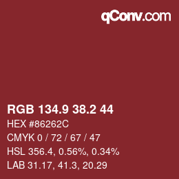Color code: RGB 134.9 38.2 44 | qconv.com
