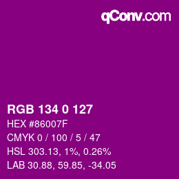 カラーコード: RGB 134 0 127 | qconv.com