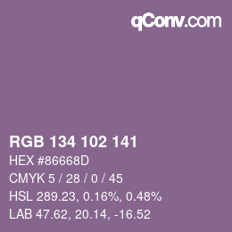 Color code: RGB 134 102 141 | qconv.com